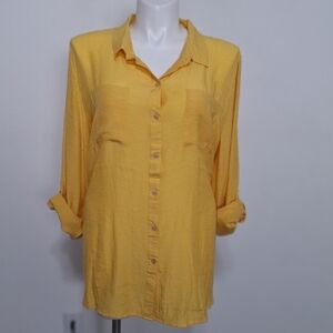 Cato Plus Sportswear NEW Ochre Yellow Relaxed Fit Button-Down Shirt Size 26/28W